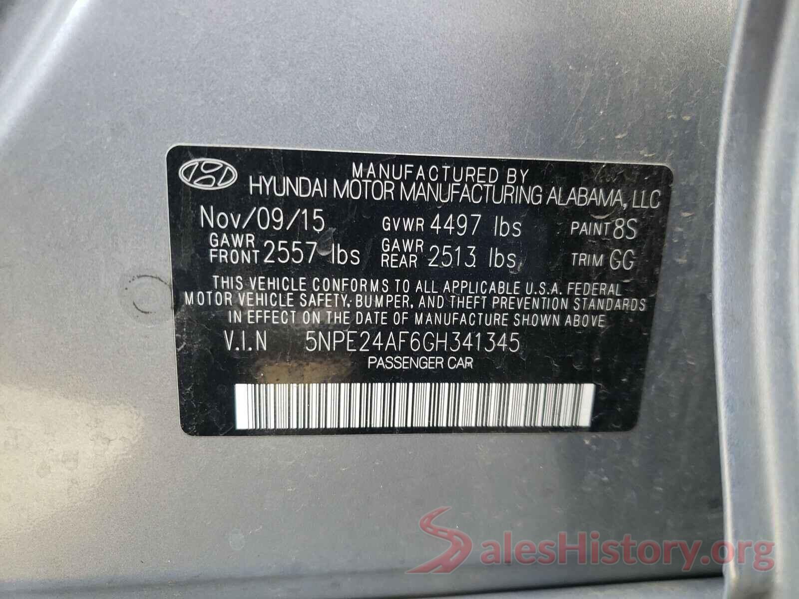 5NPE24AF6GH341345 2016 HYUNDAI SONATA