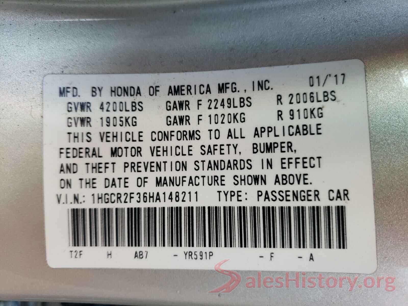 1HGCR2F36HA148211 2017 HONDA ACCORD