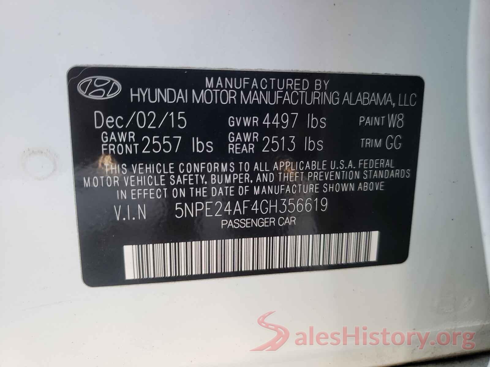 5NPE24AF4GH356619 2016 HYUNDAI SONATA