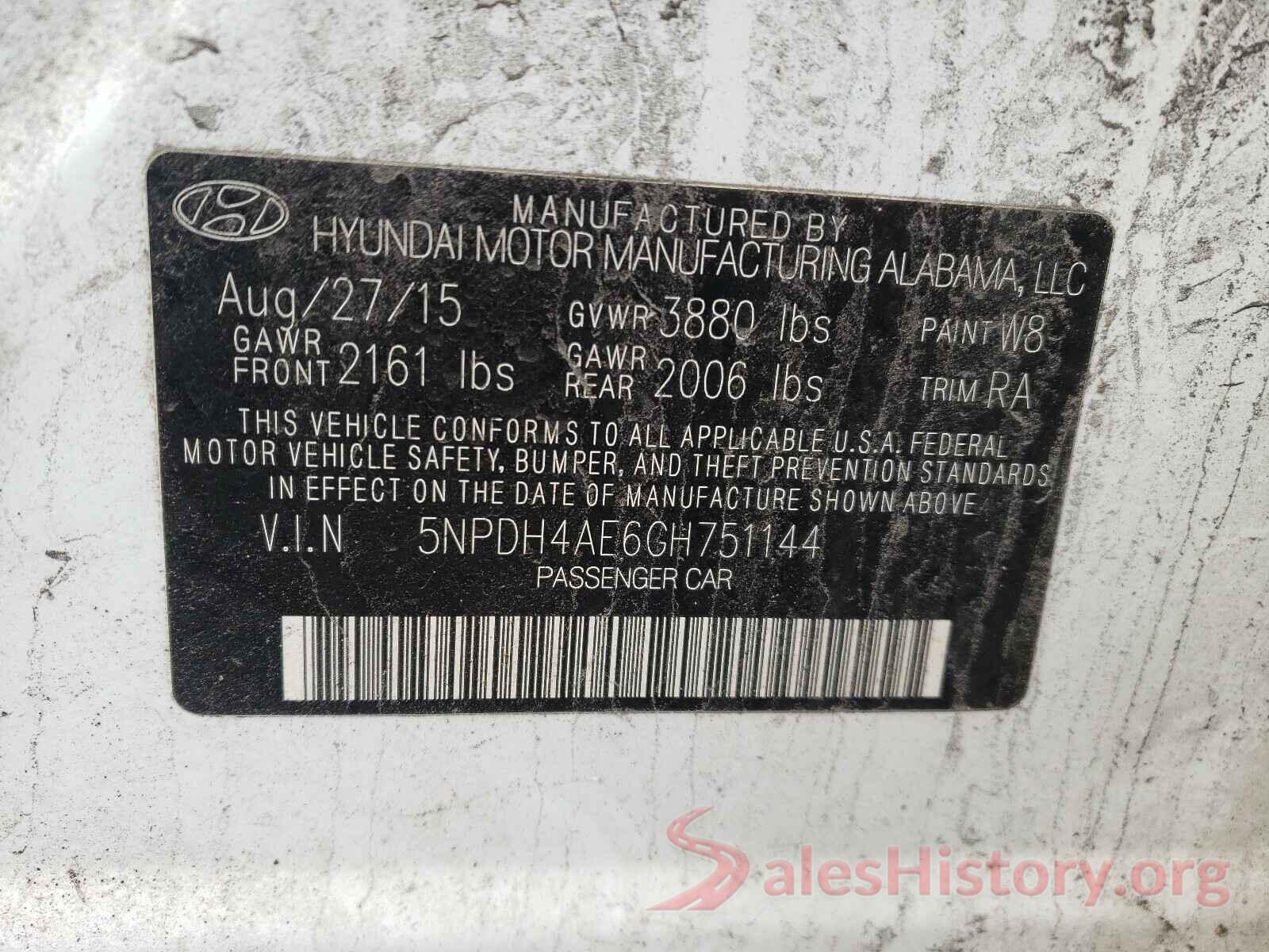 5NPDH4AE6GH751144 2016 HYUNDAI ELANTRA