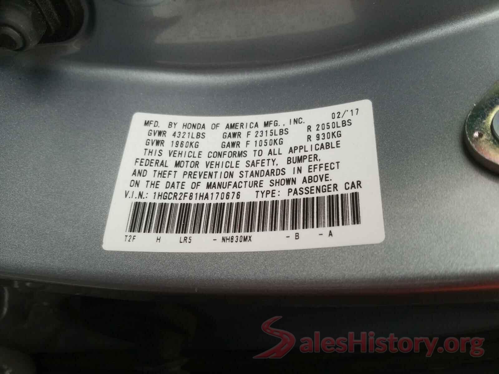 1HGCR2F81HA170676 2017 HONDA ACCORD