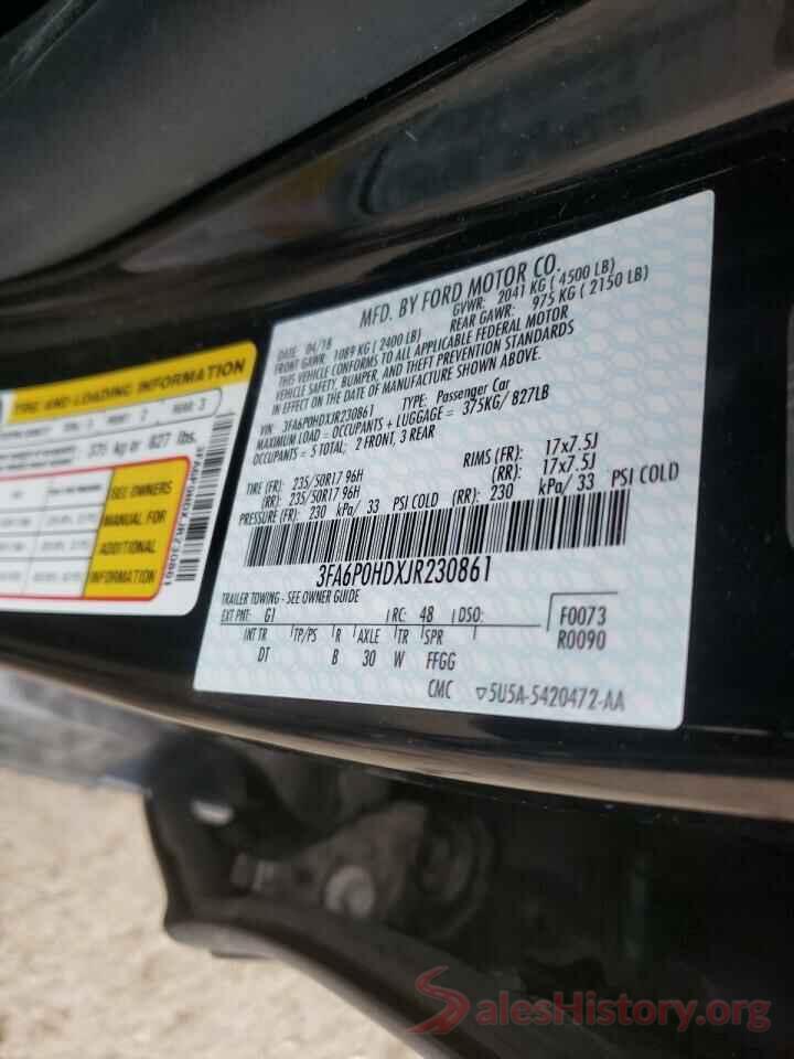 3FA6P0HDXJR230861 2018 FORD FUSION