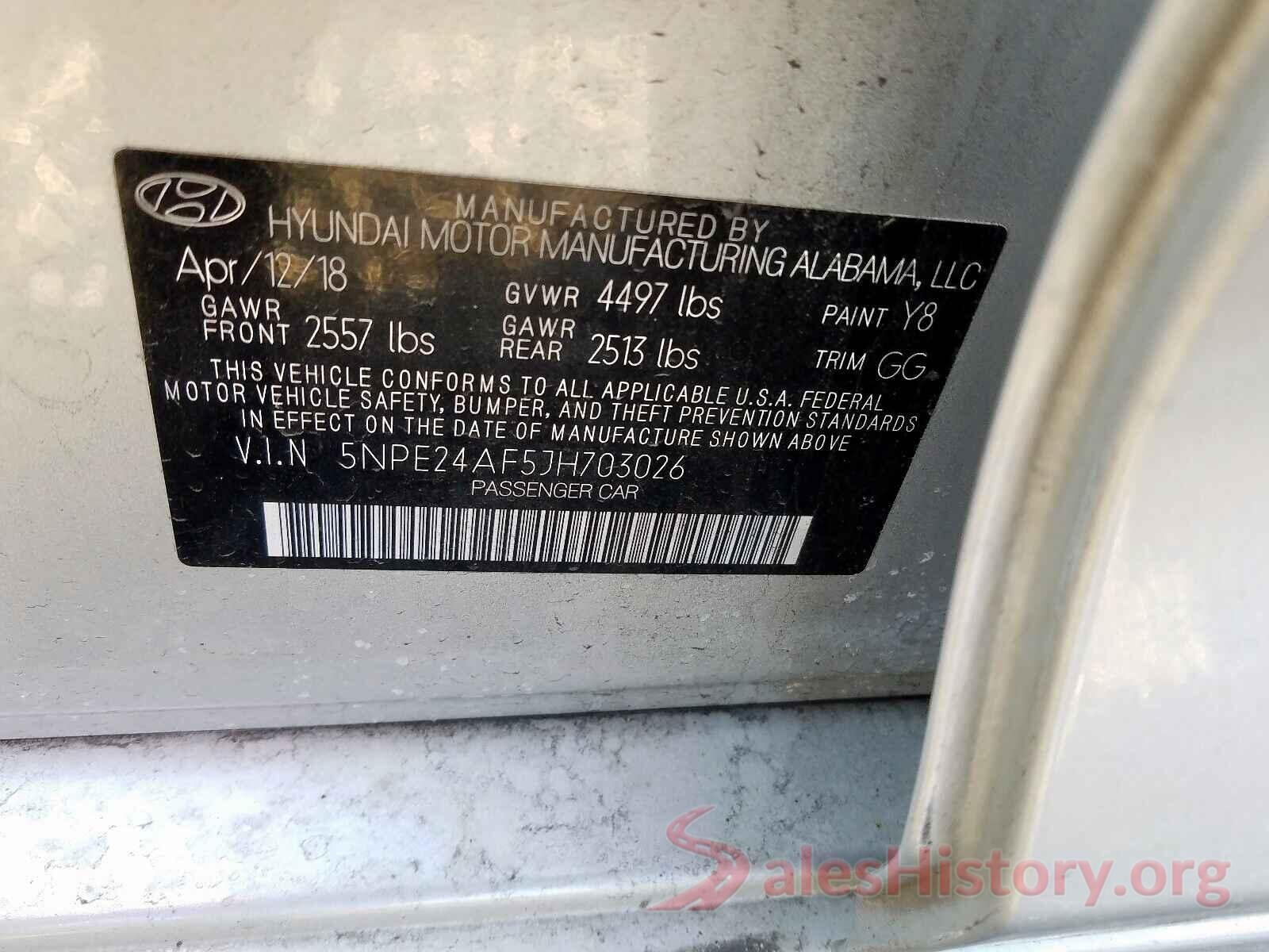 5NPE24AF5JH703026 2018 HYUNDAI SONATA