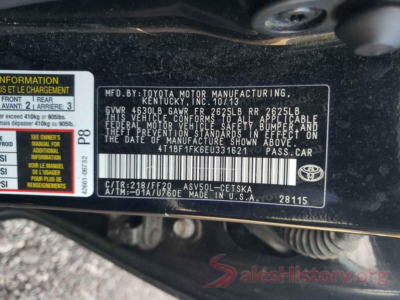 4T1BF1FK6EU331621 2014 TOYOTA CAMRY