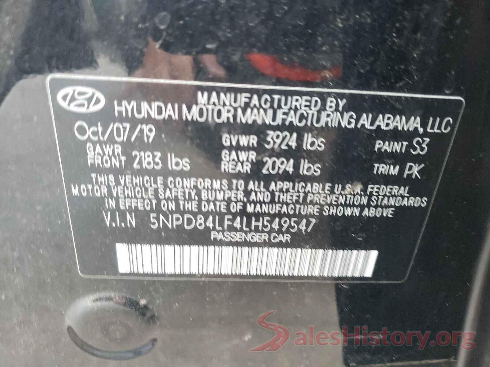 5NPD84LF4LH549547 2020 HYUNDAI ELANTRA