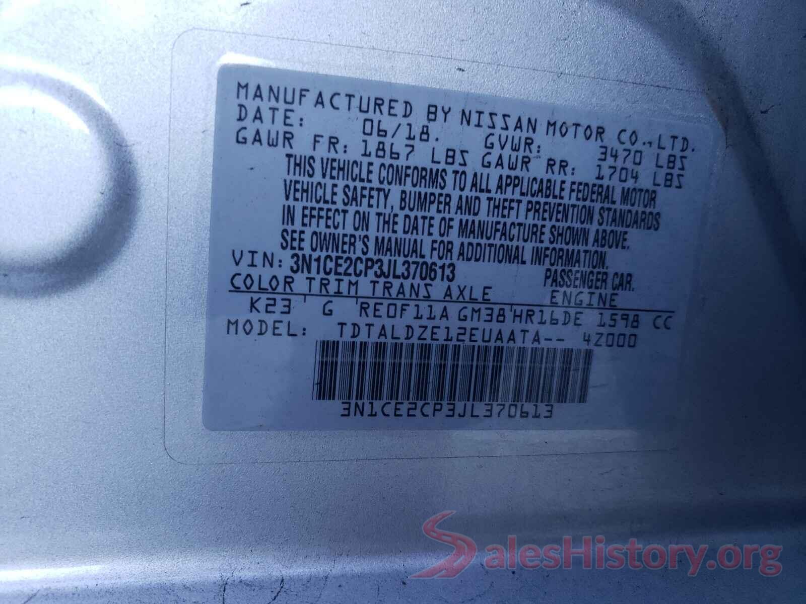 3N1CE2CP3JL370613 2018 NISSAN VERSA