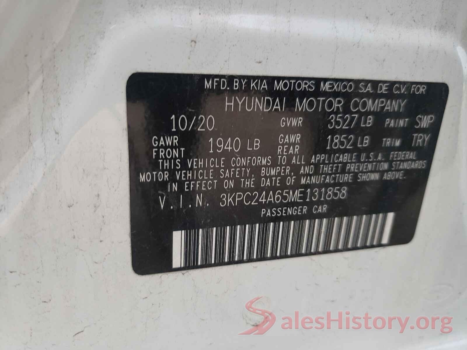 3KPC24A65ME131858 2021 HYUNDAI ACCENT