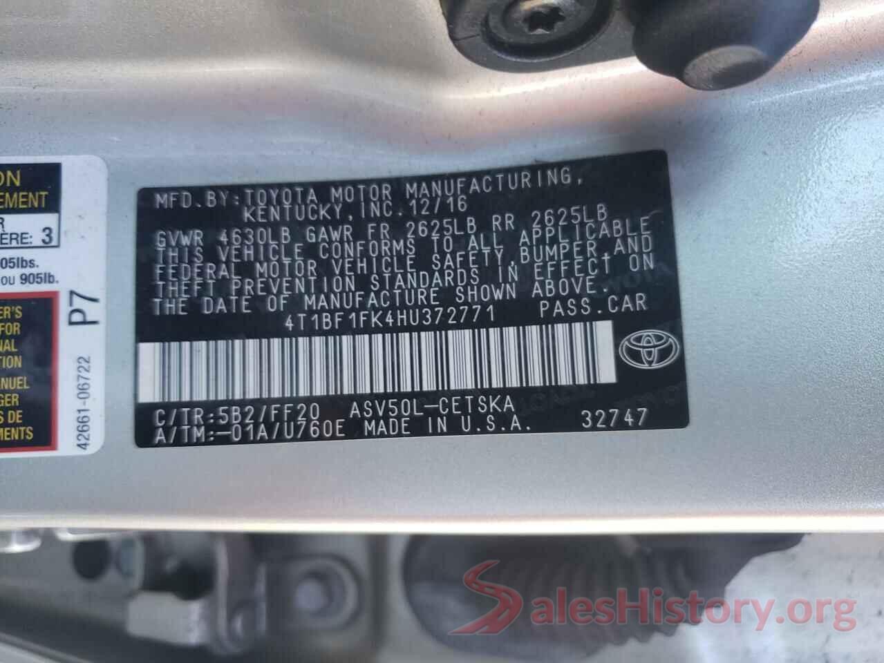 4T1BF1FK4HU372771 2017 TOYOTA CAMRY