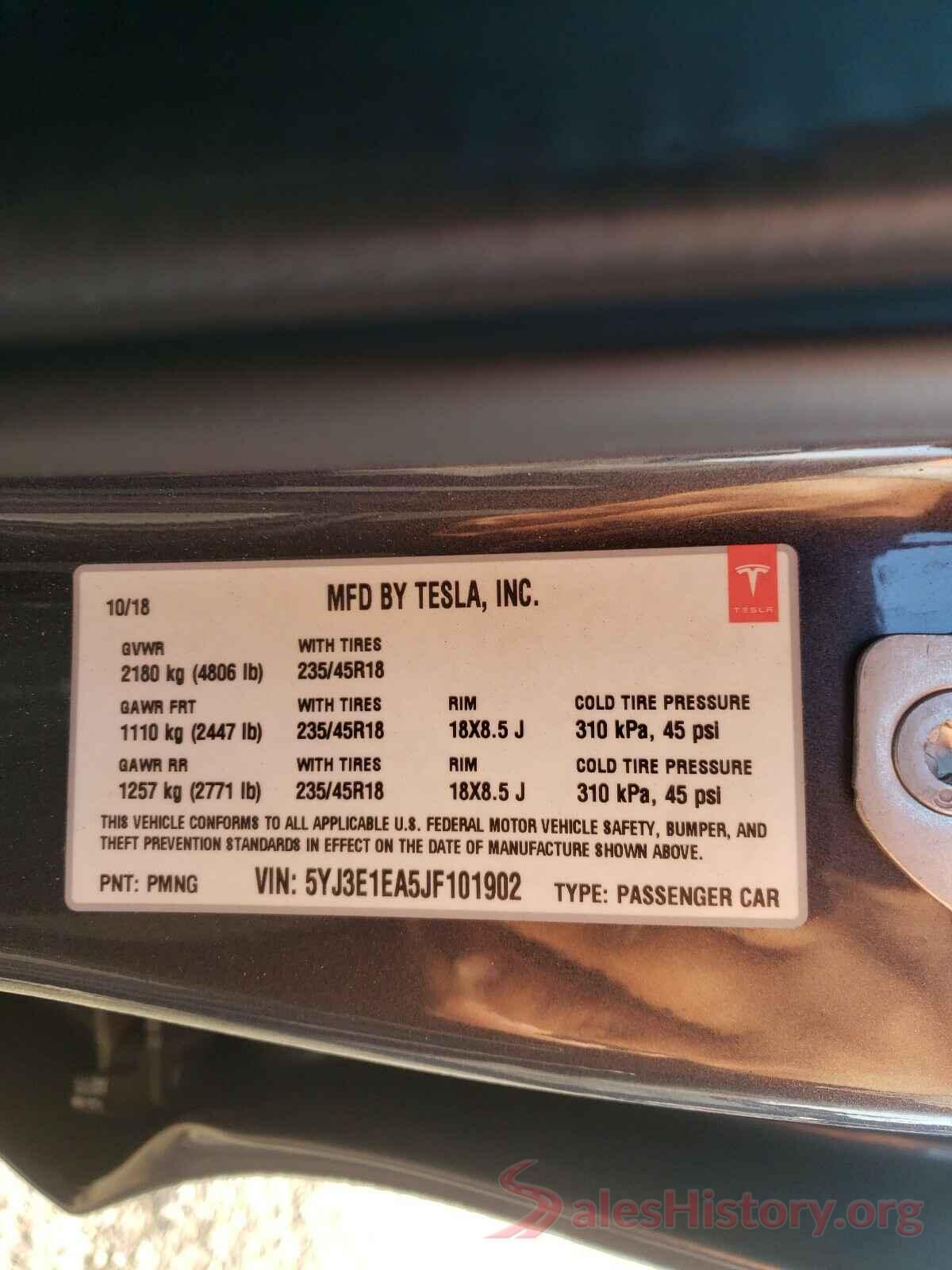 5YJ3E1EA5JF101902 2018 TESLA MODEL 3