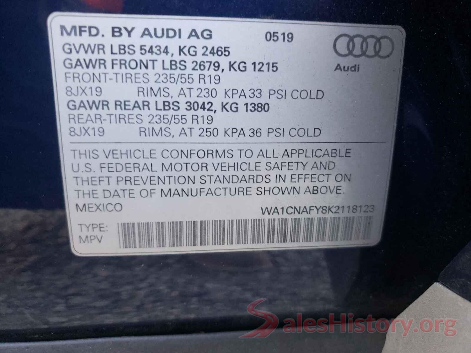 WA1CNAFY8K2118123 2019 AUDI Q5