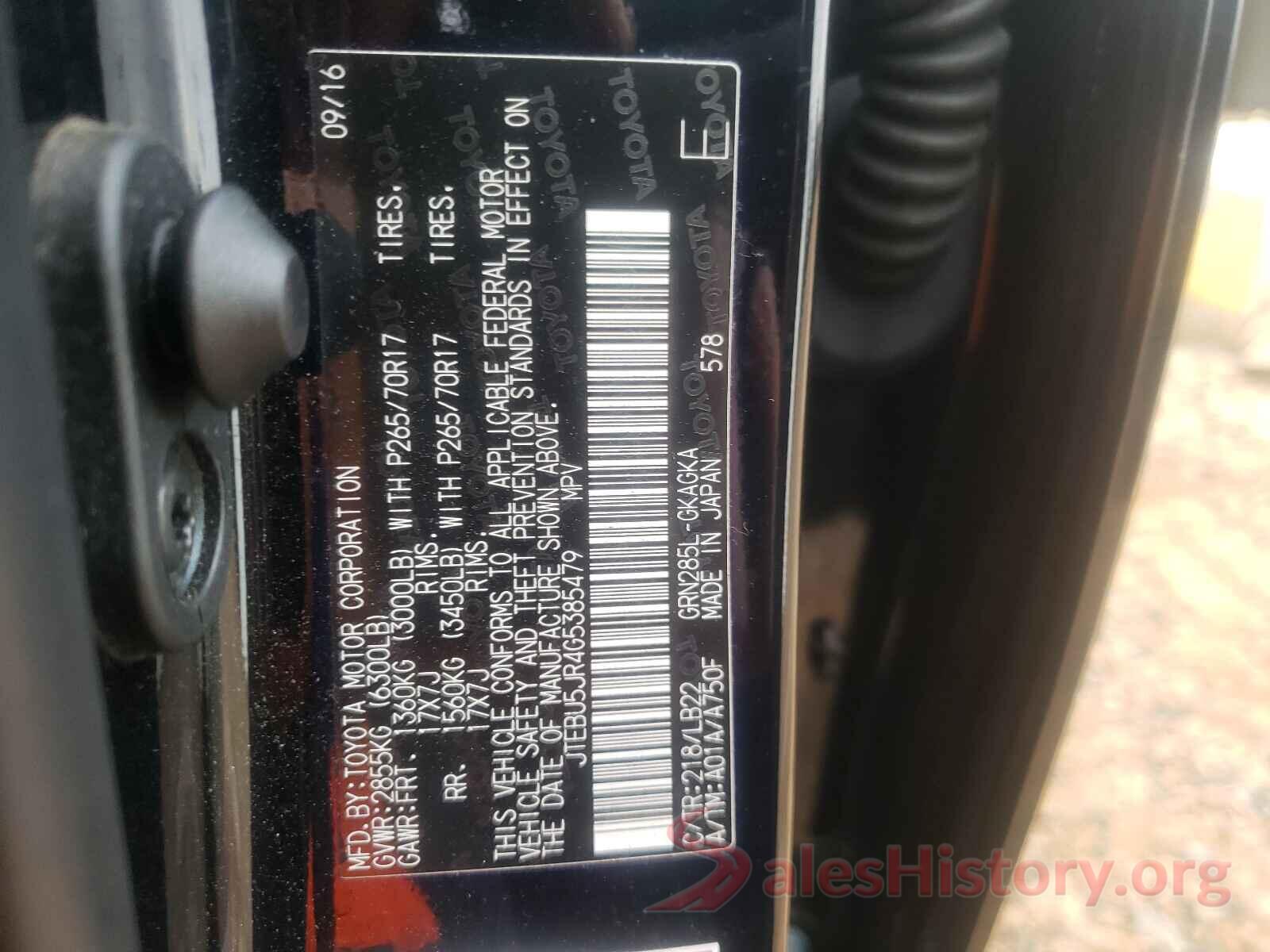 JTEBU5JR4G5385479 2016 TOYOTA 4RUNNER