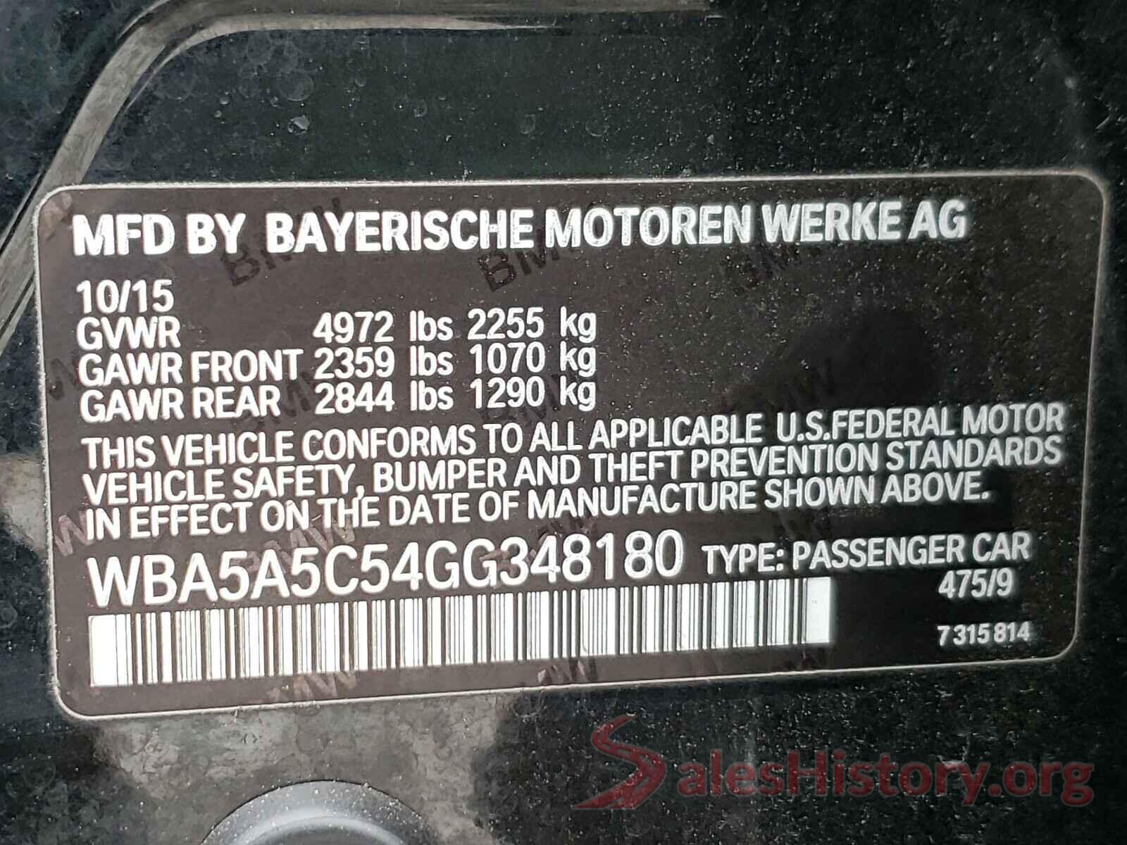 WBA5A5C54GG348180 2016 BMW 5 SERIES