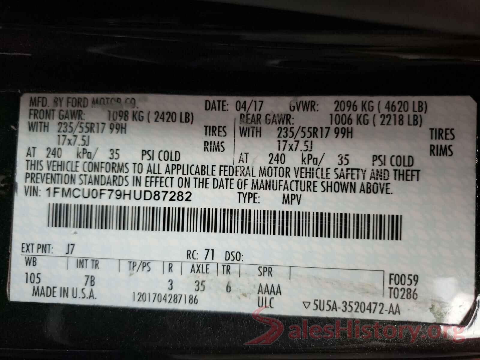 1FMCU0F79HUD87282 2017 FORD ESCAPE