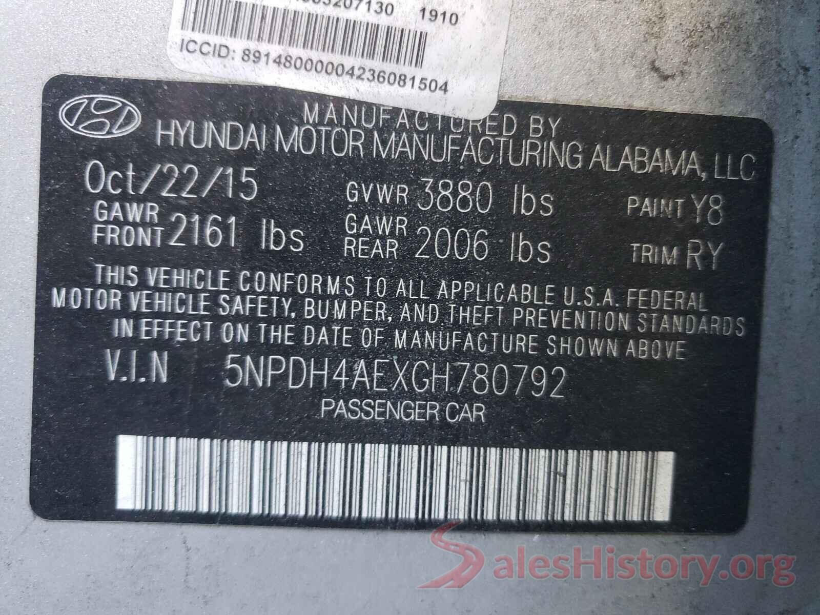 5NPDH4AEXGH780792 2016 HYUNDAI ELANTRA