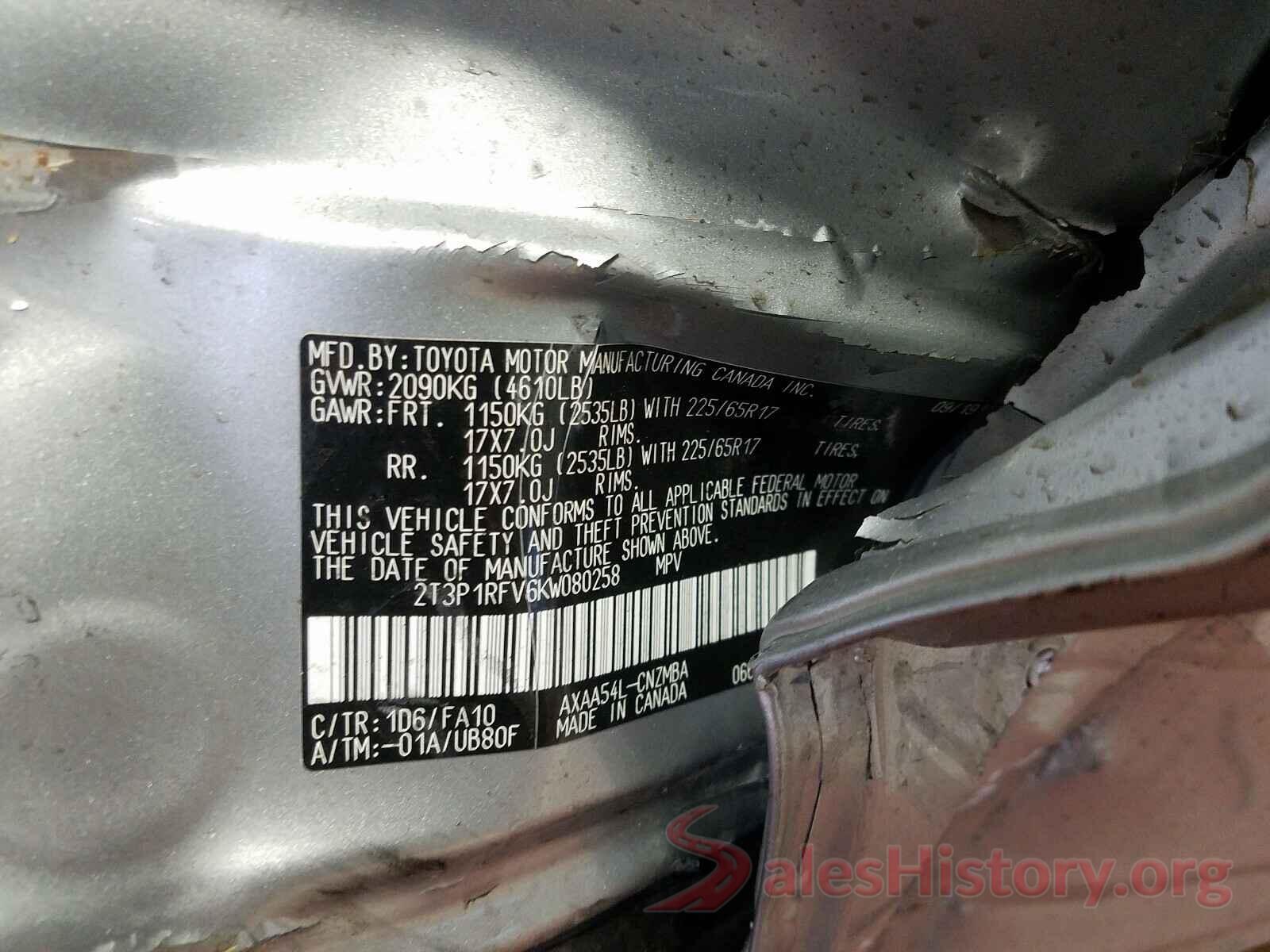 2T3P1RFV6KW080258 2019 TOYOTA RAV4