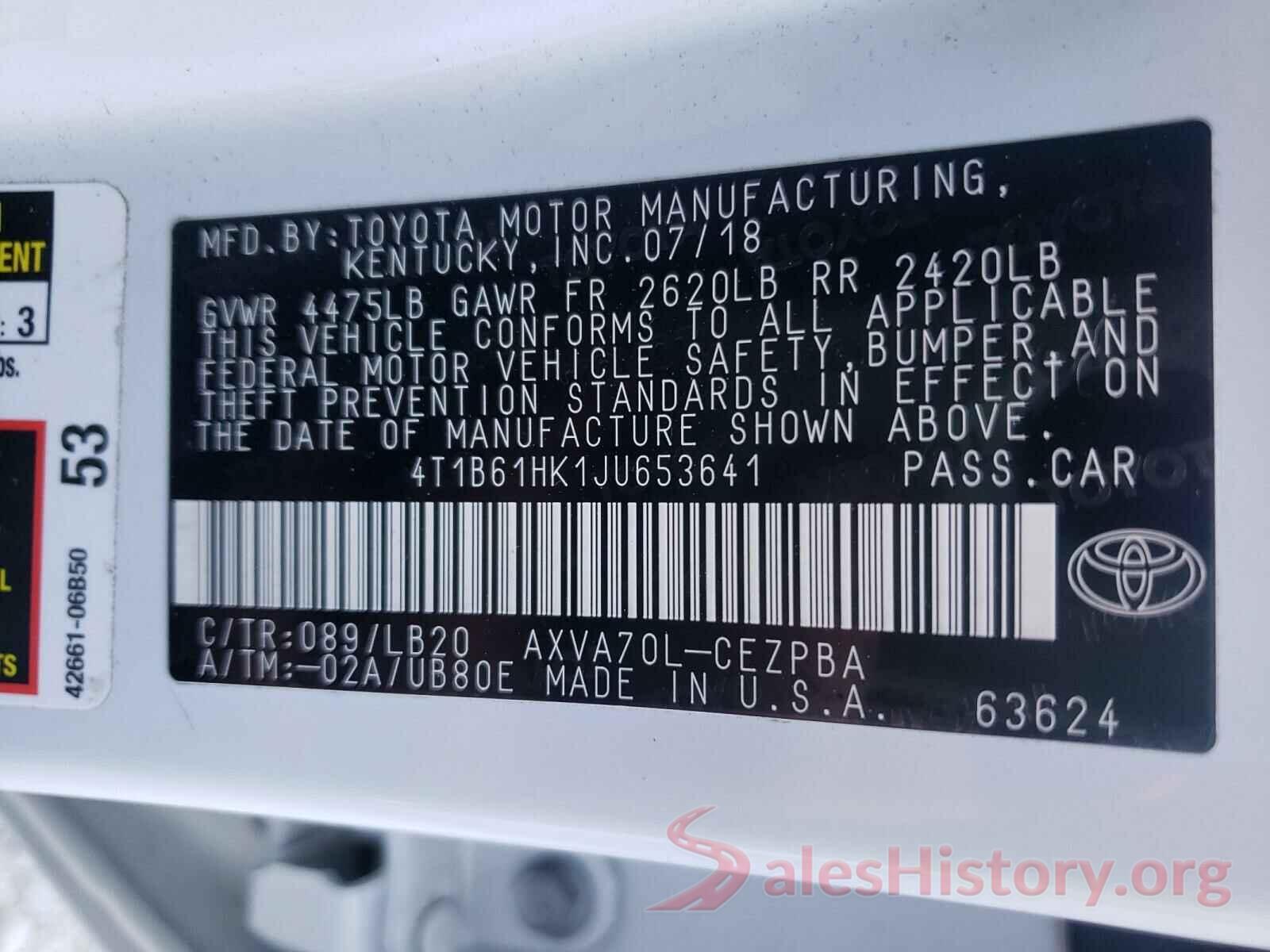 4T1B61HK1JU653641 2018 TOYOTA CAMRY