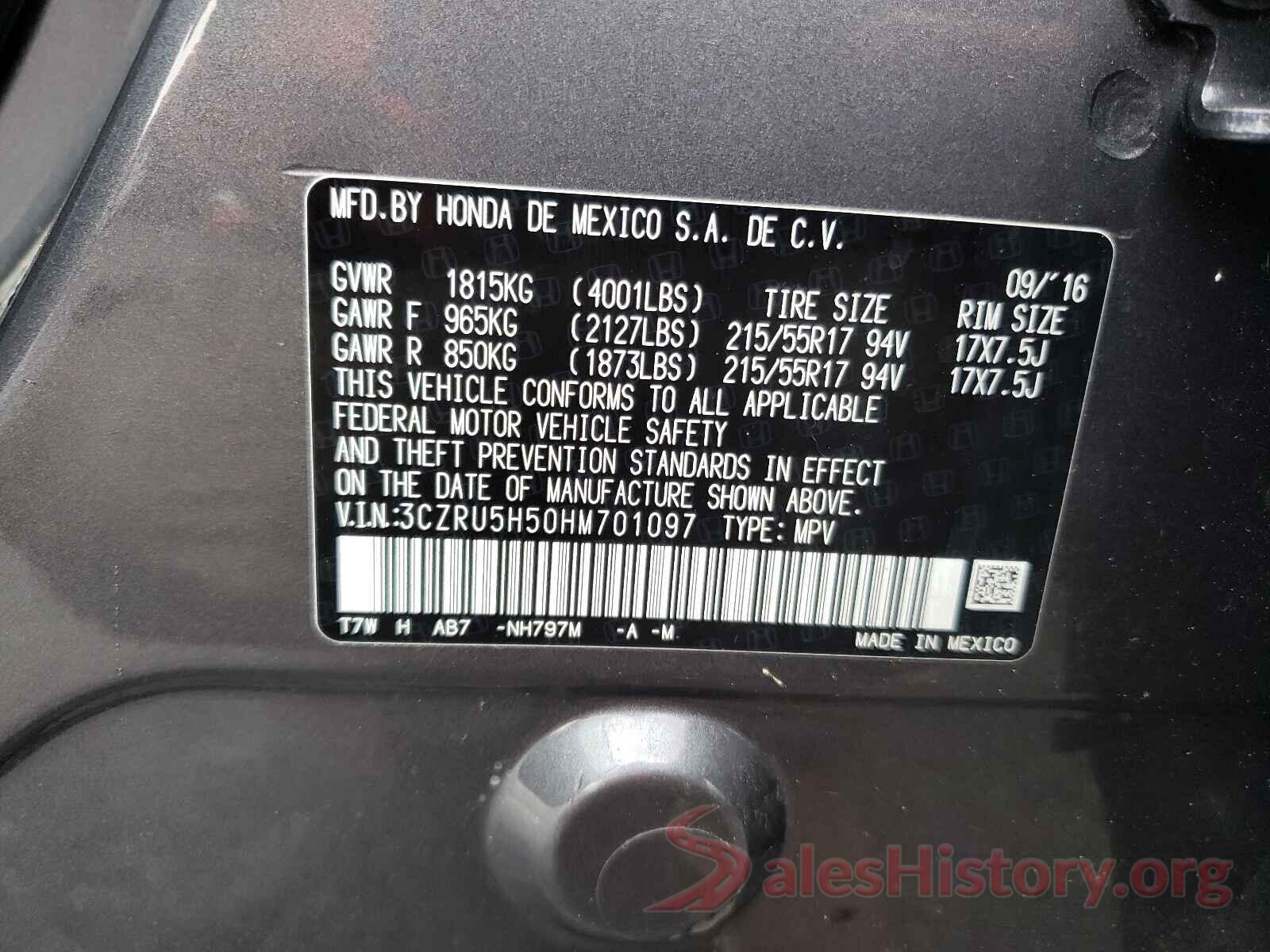 3CZRU5H50HM701097 2017 HONDA HR-V