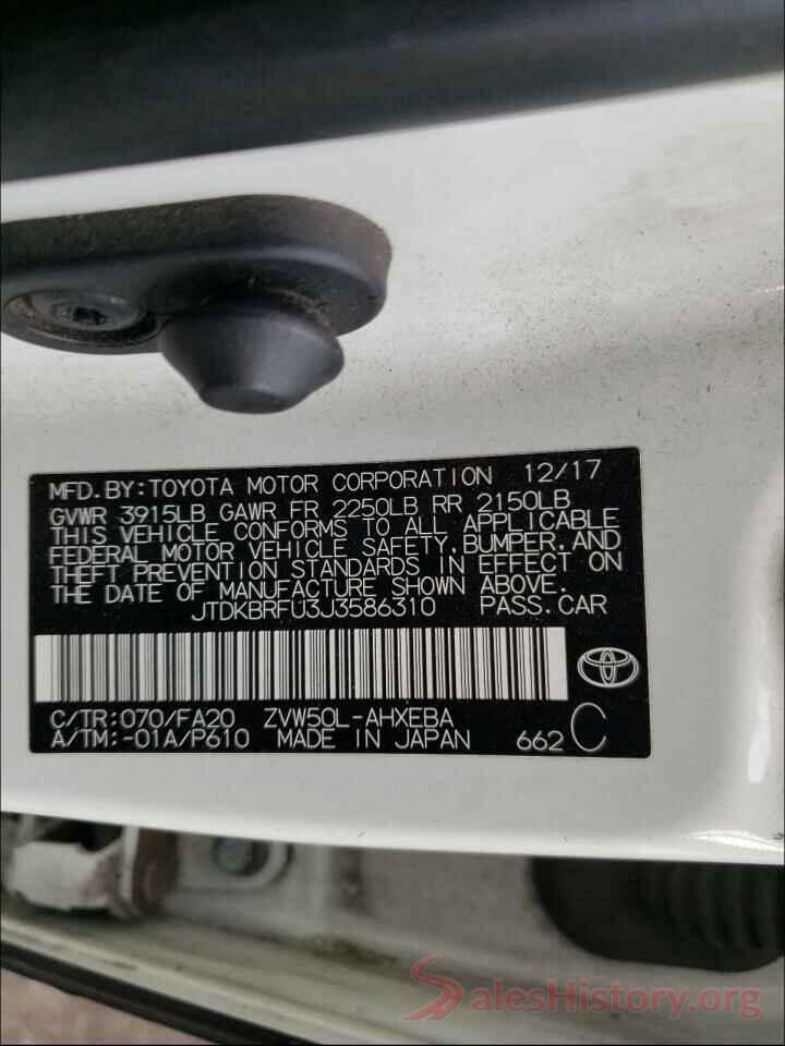 JTDKBRFU3J3586310 2018 TOYOTA PRIUS