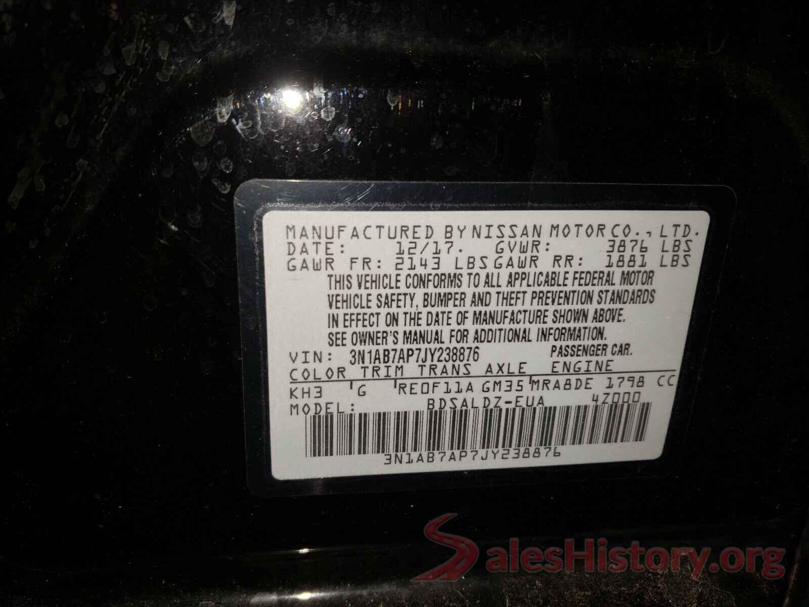 3N1AB7AP7JY238876 2018 NISSAN SENTRA