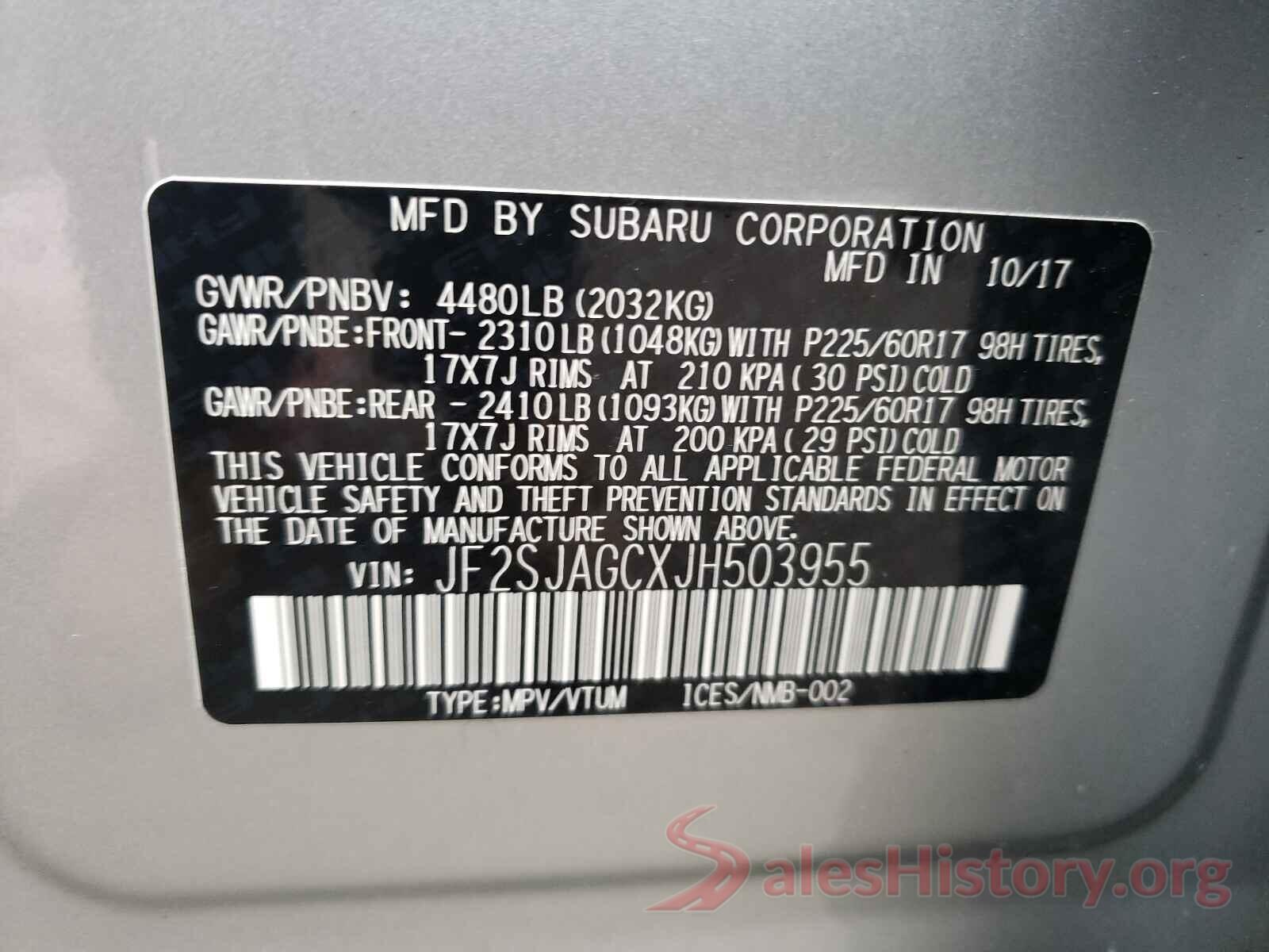 JF2SJAGCXJH503955 2018 SUBARU FORESTER