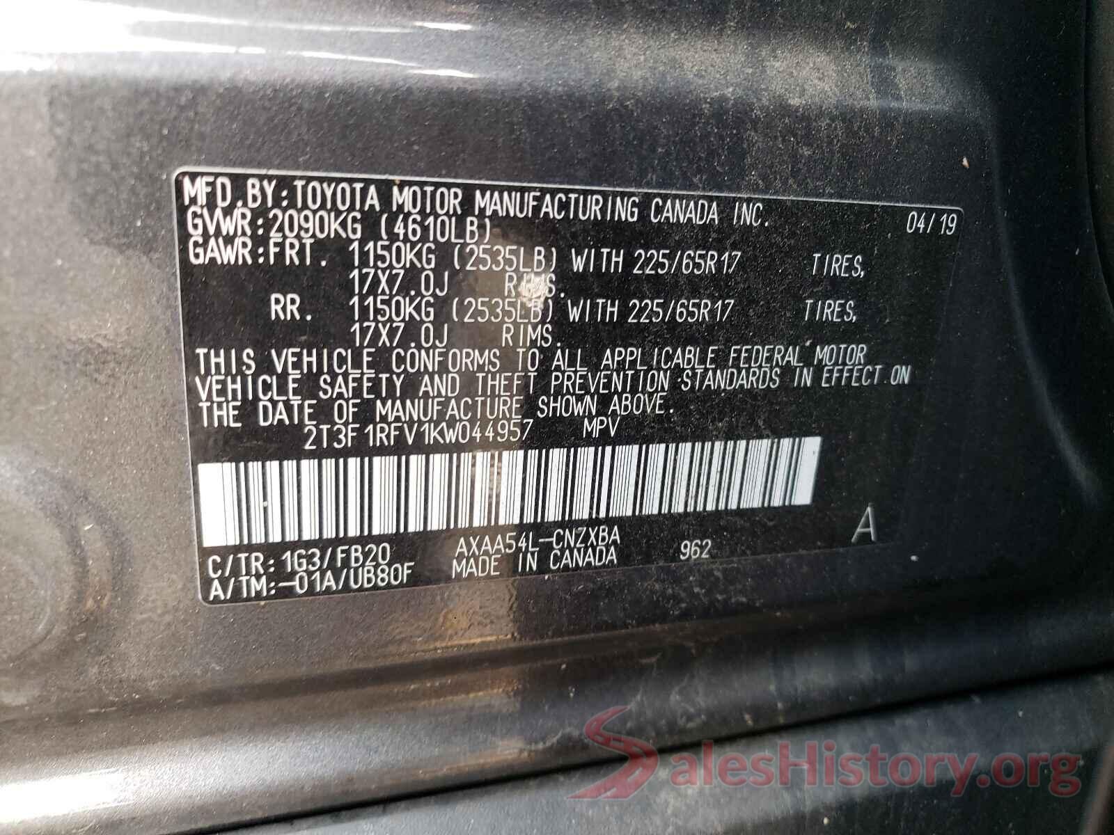 2T3F1RFV1KW044957 2019 TOYOTA RAV4