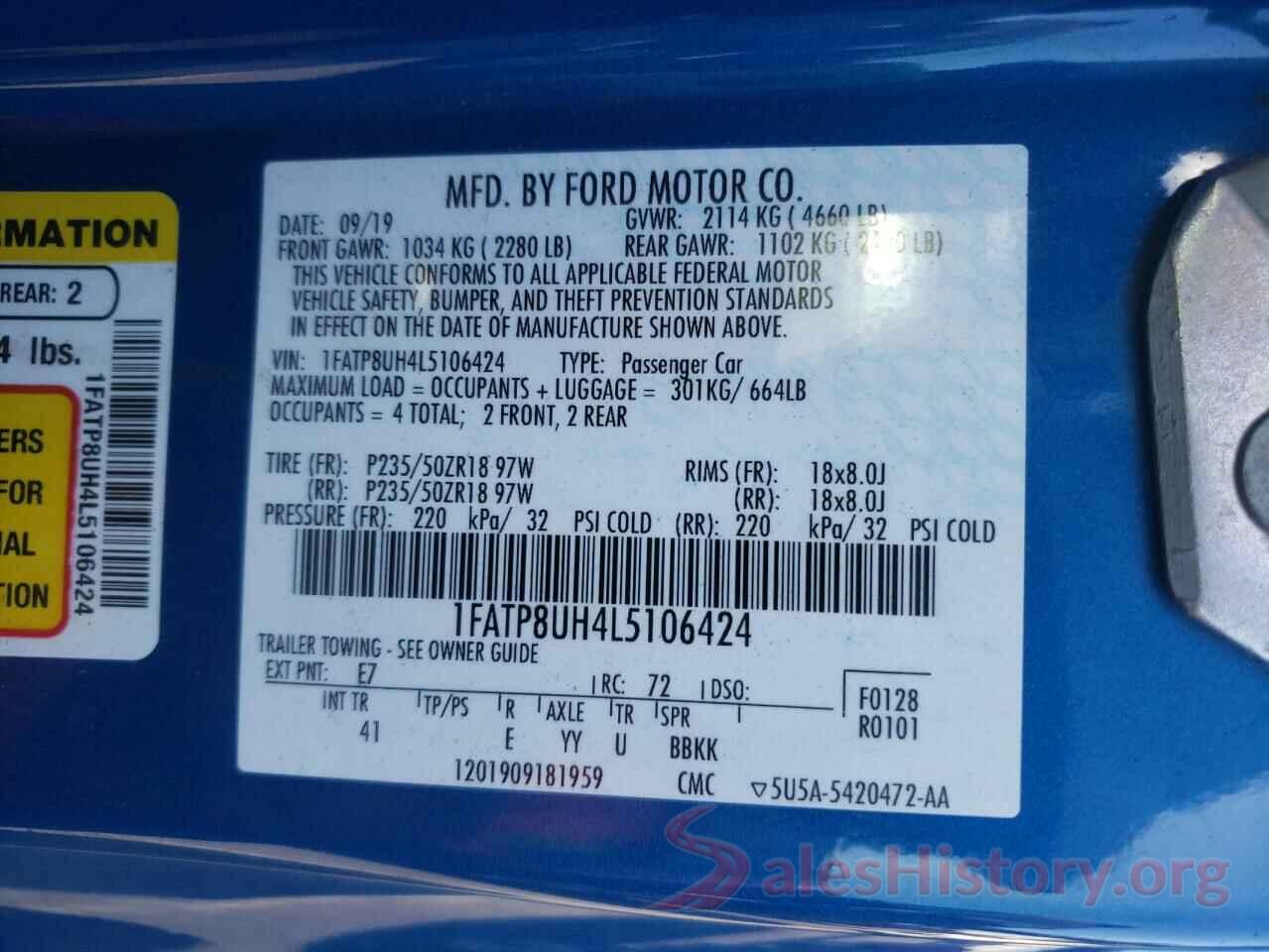 1FATP8UH4L5106424 2020 FORD MUSTANG