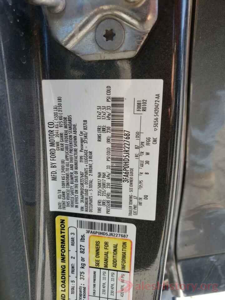 3FA6P0HD5JR227687 2018 FORD FUSION