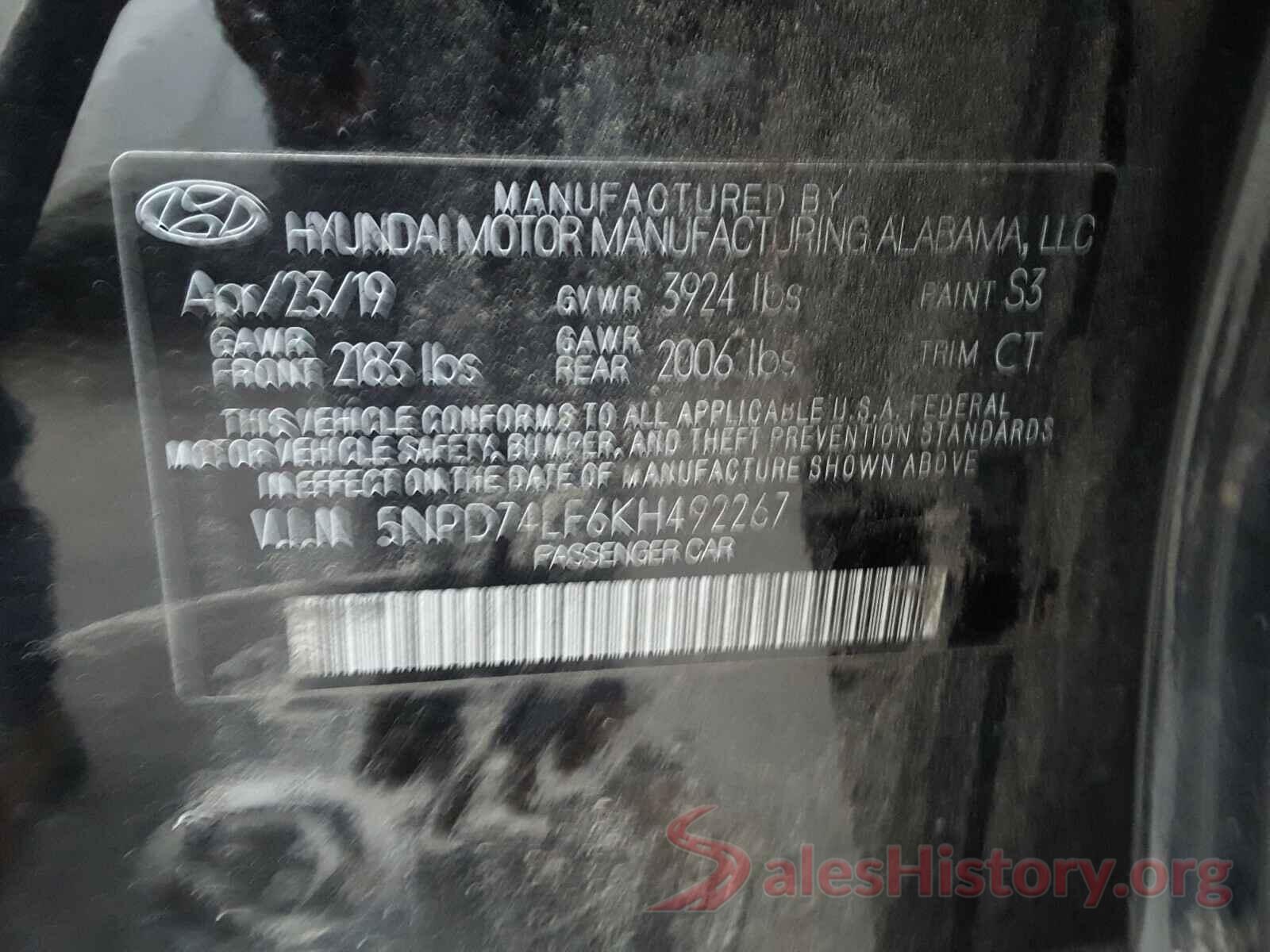 5NPD74LF6KH492267 2019 HYUNDAI ELANTRA