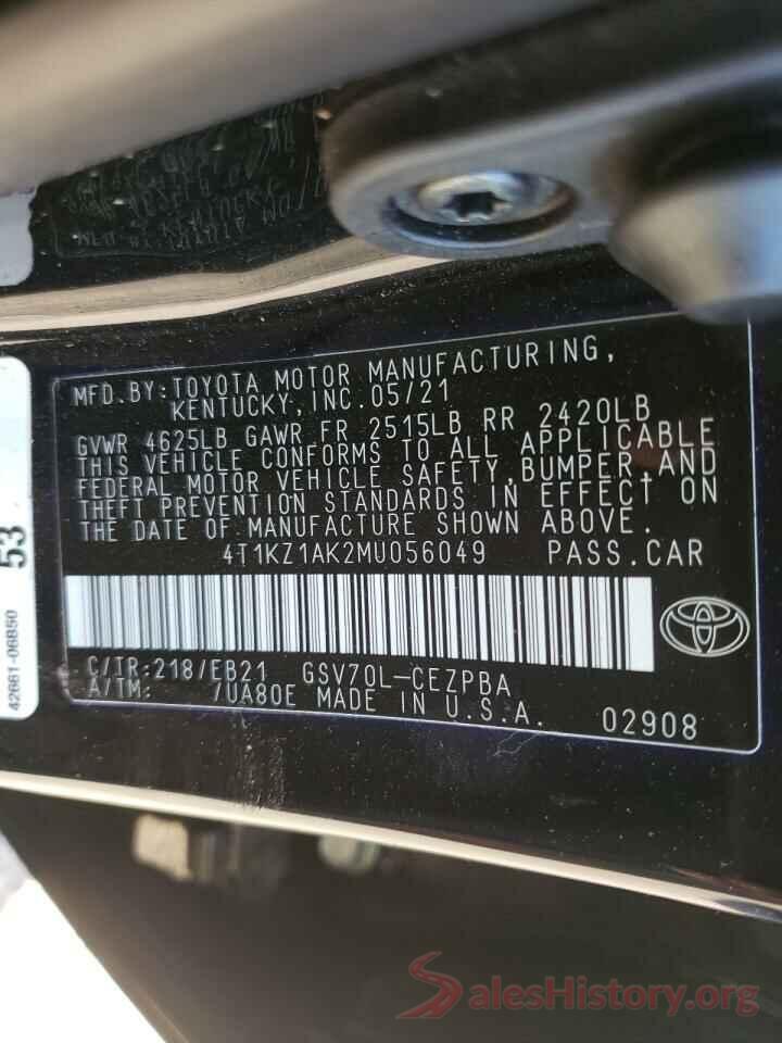 4T1KZ1AK2MU056049 2021 TOYOTA CAMRY