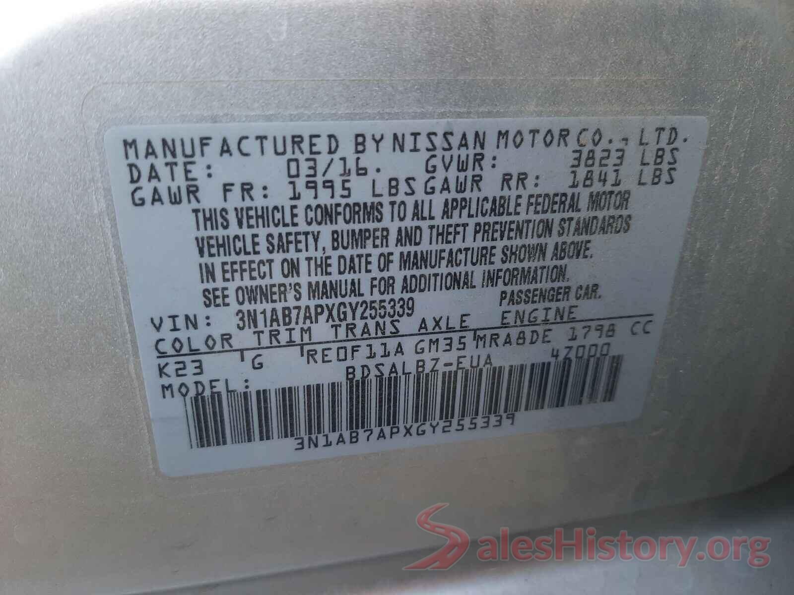 3N1AB7APXGY255339 2016 NISSAN SENTRA