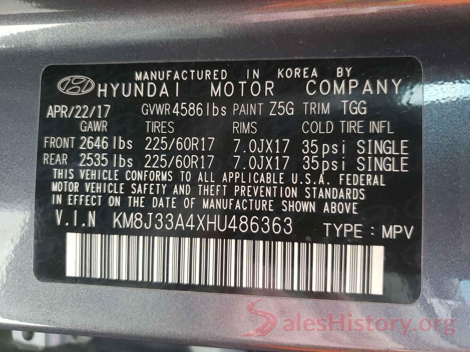 KM8J33A4XHU486363 2017 HYUNDAI TUCSON