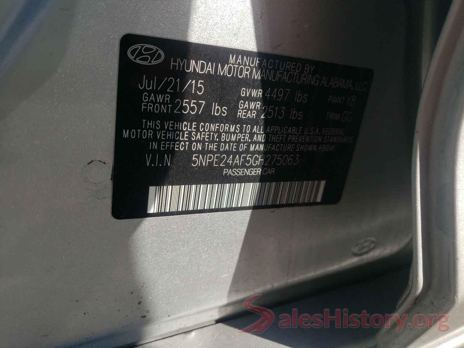 5NPE24AF5GH275063 2016 HYUNDAI SONATA