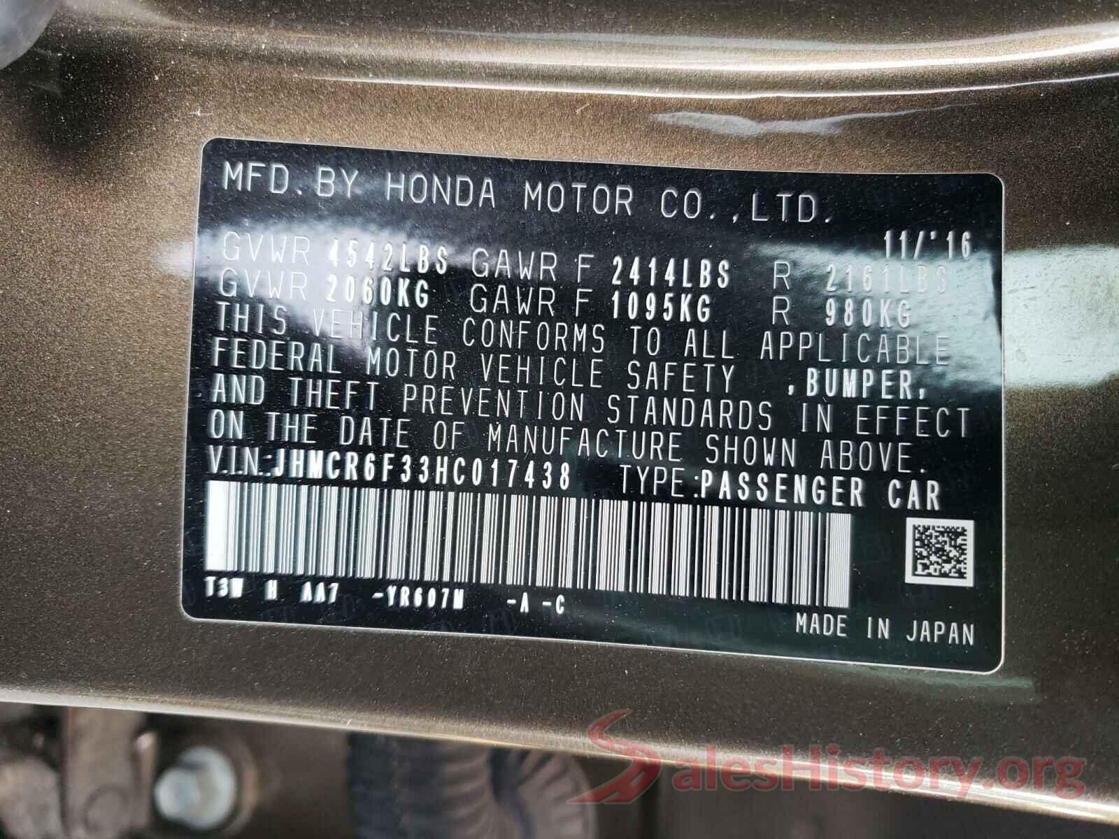 JHMCR6F33HC017438 2017 HONDA ACCORD