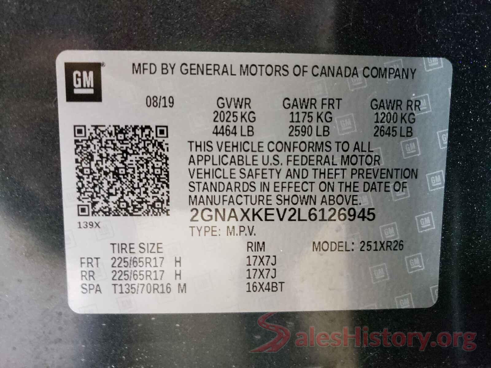 2GNAXKEV2L6126945 2020 CHEVROLET EQUINOX