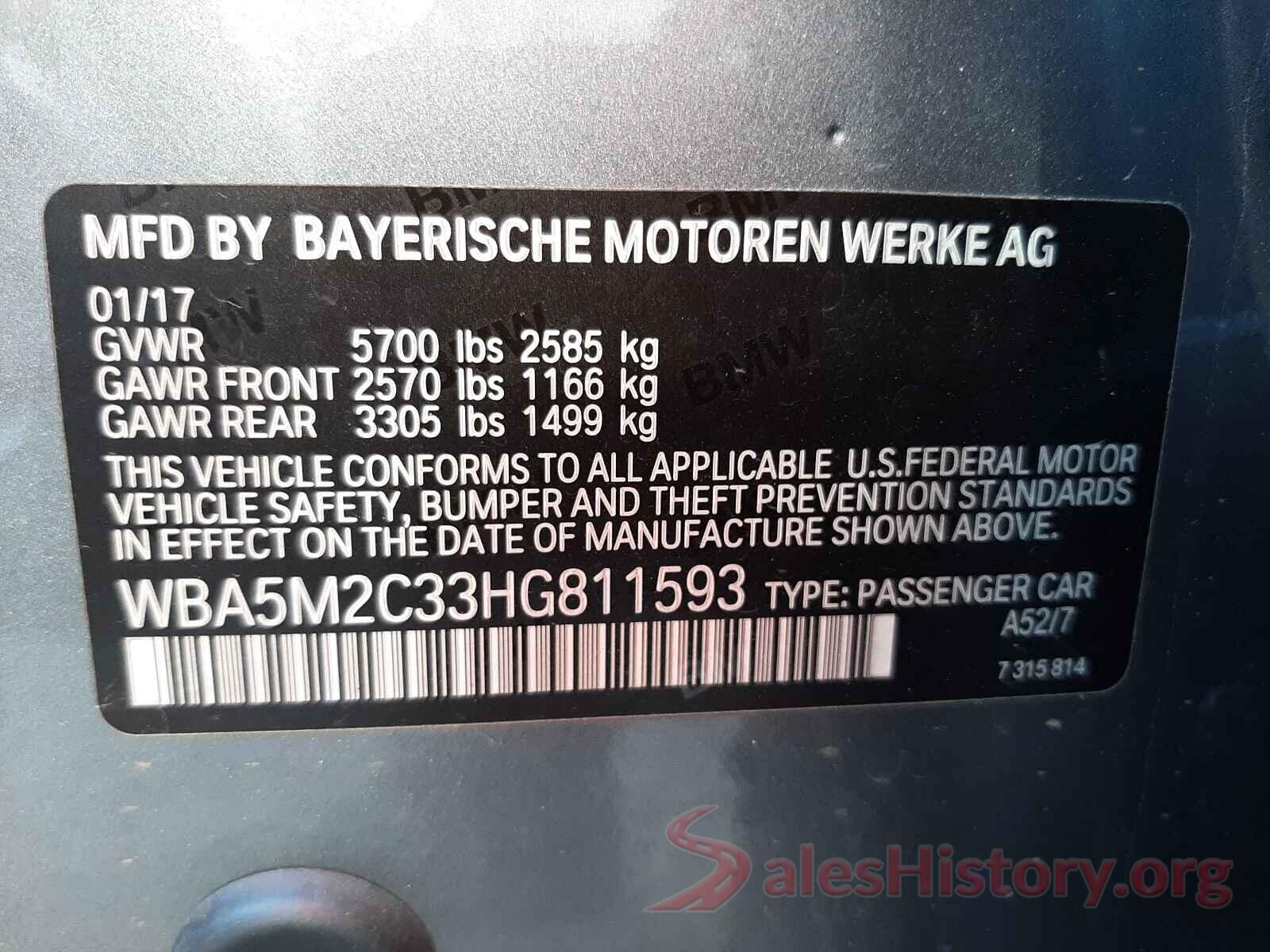 WBA5M2C33HG811593 2017 BMW 5 SERIES