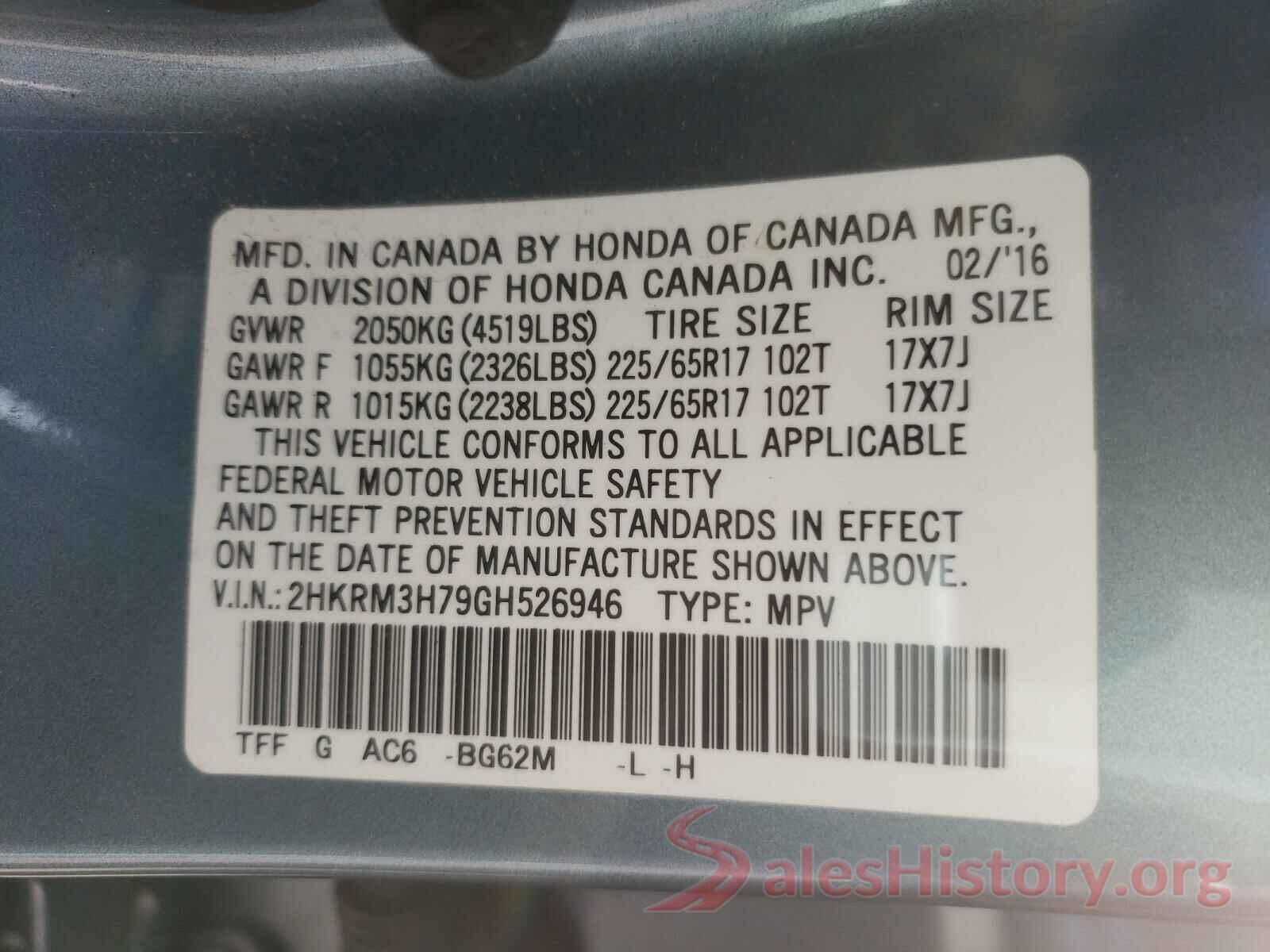 2HKRM3H79GH526946 2016 HONDA CRV