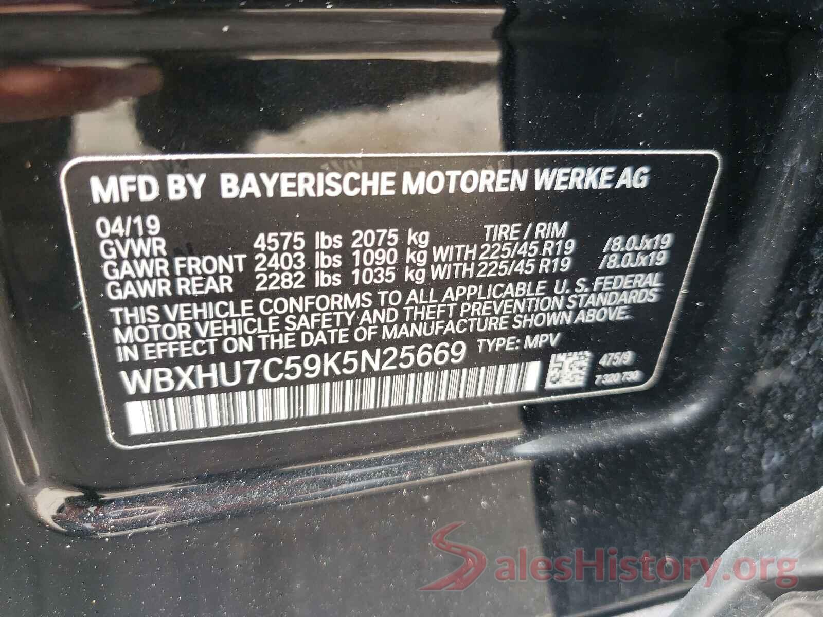 WBXHU7C59K5N25669 2019 BMW X1