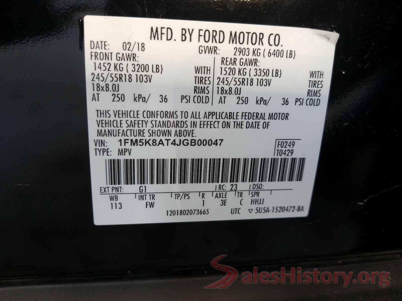 1FM5K8AT4JGB00047 2018 FORD EXPLORER