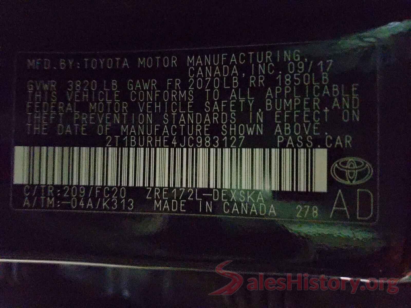 2T1BURHE4JC983127 2018 TOYOTA COROLLA