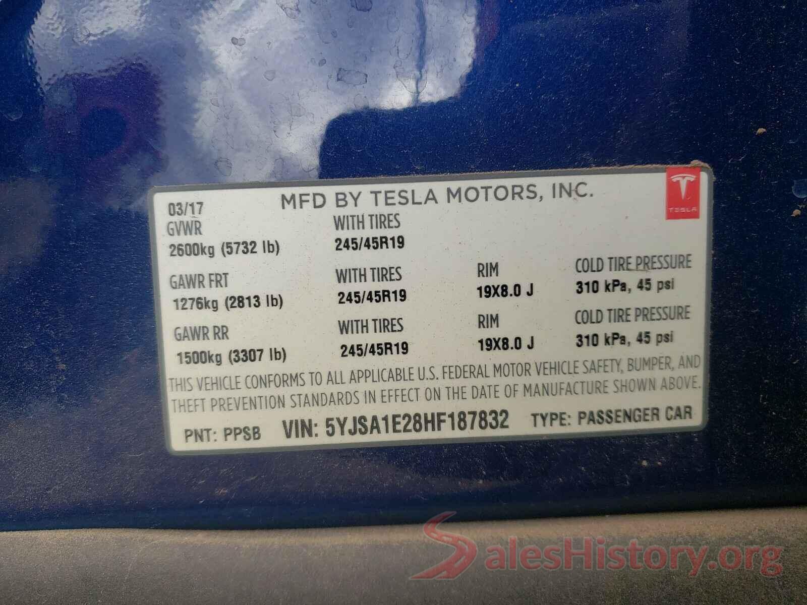 5YJSA1E28HF187832 2017 TESLA MODEL S