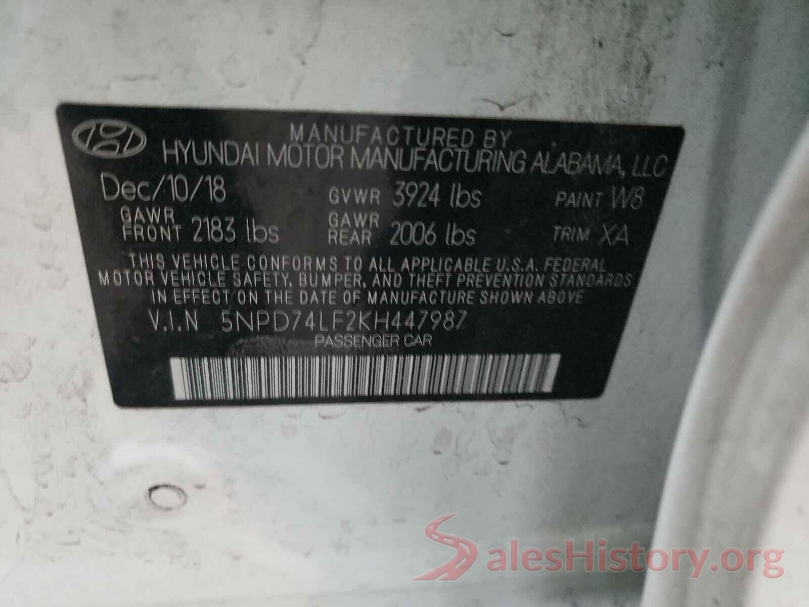 5NPD74LF2KH447987 2019 HYUNDAI ELANTRA