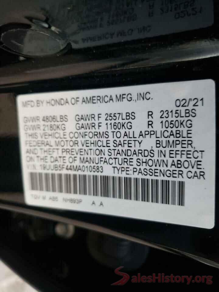 19UUB5F44MA010583 2021 ACURA TLX