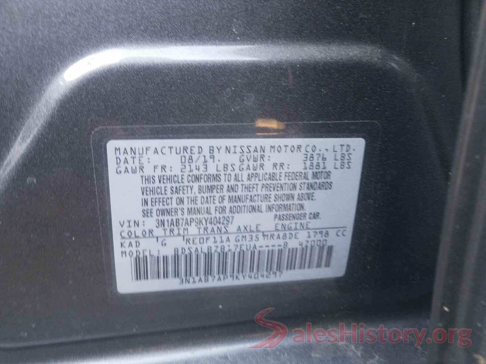 3N1AB7AP9KY404297 2019 NISSAN SENTRA