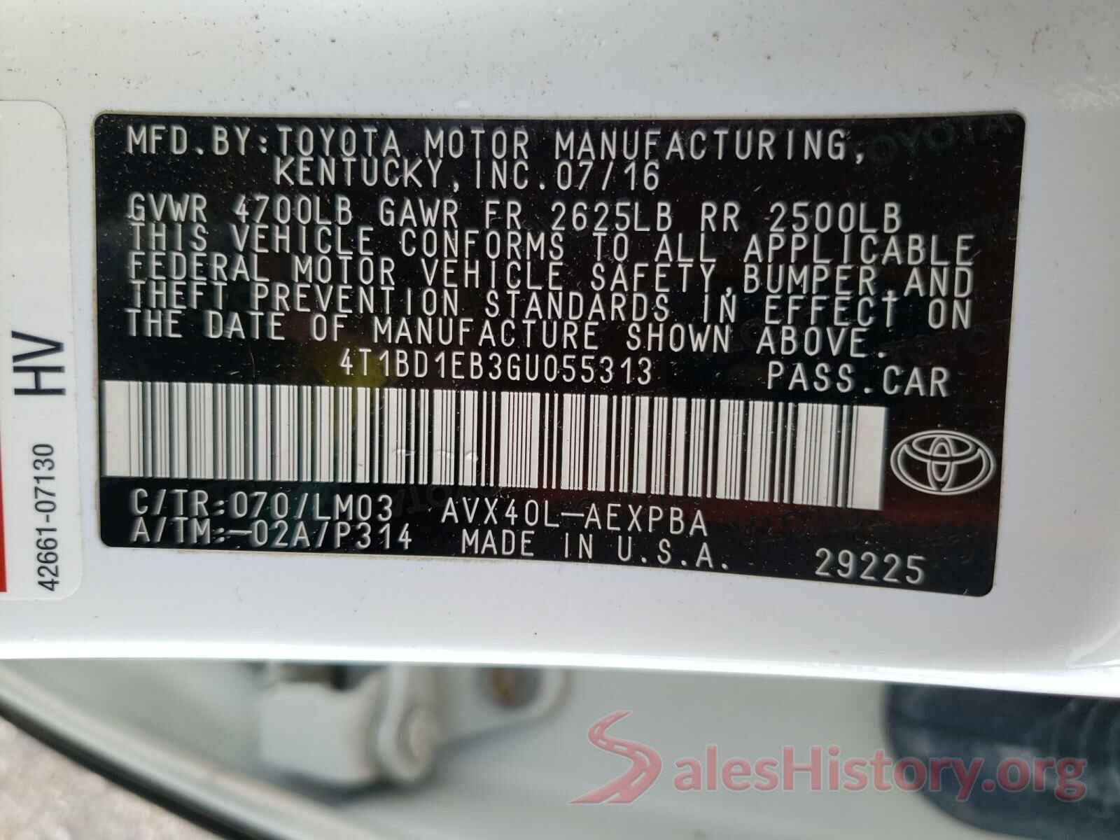 4T1BD1EB3GU055313 2016 TOYOTA AVALON