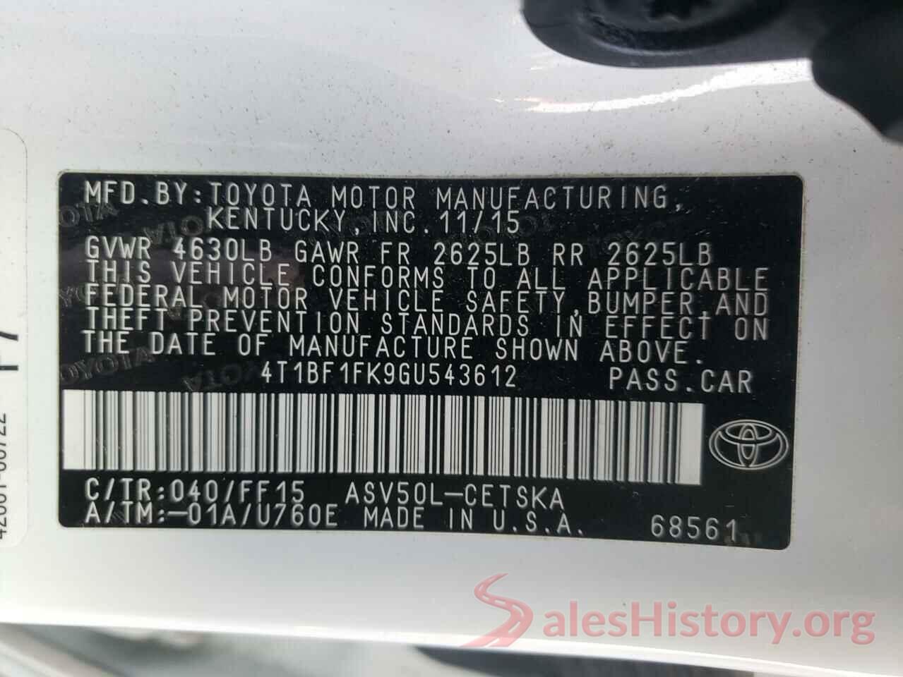 4T1BF1FK9GU543612 2016 TOYOTA CAMRY