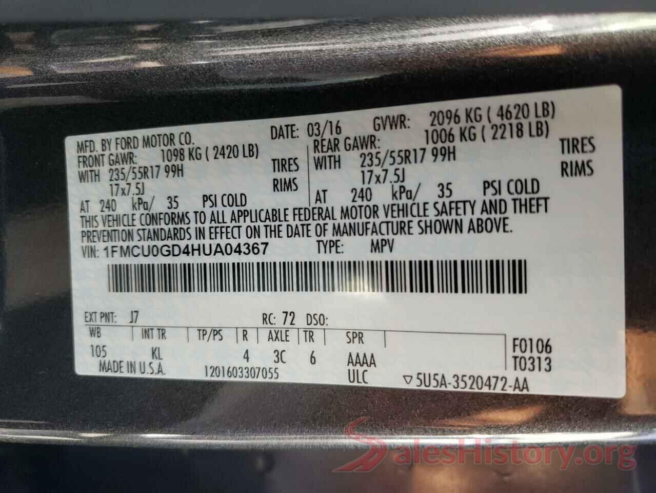 1FMCU0GD4HUA04367 2017 FORD ESCAPE