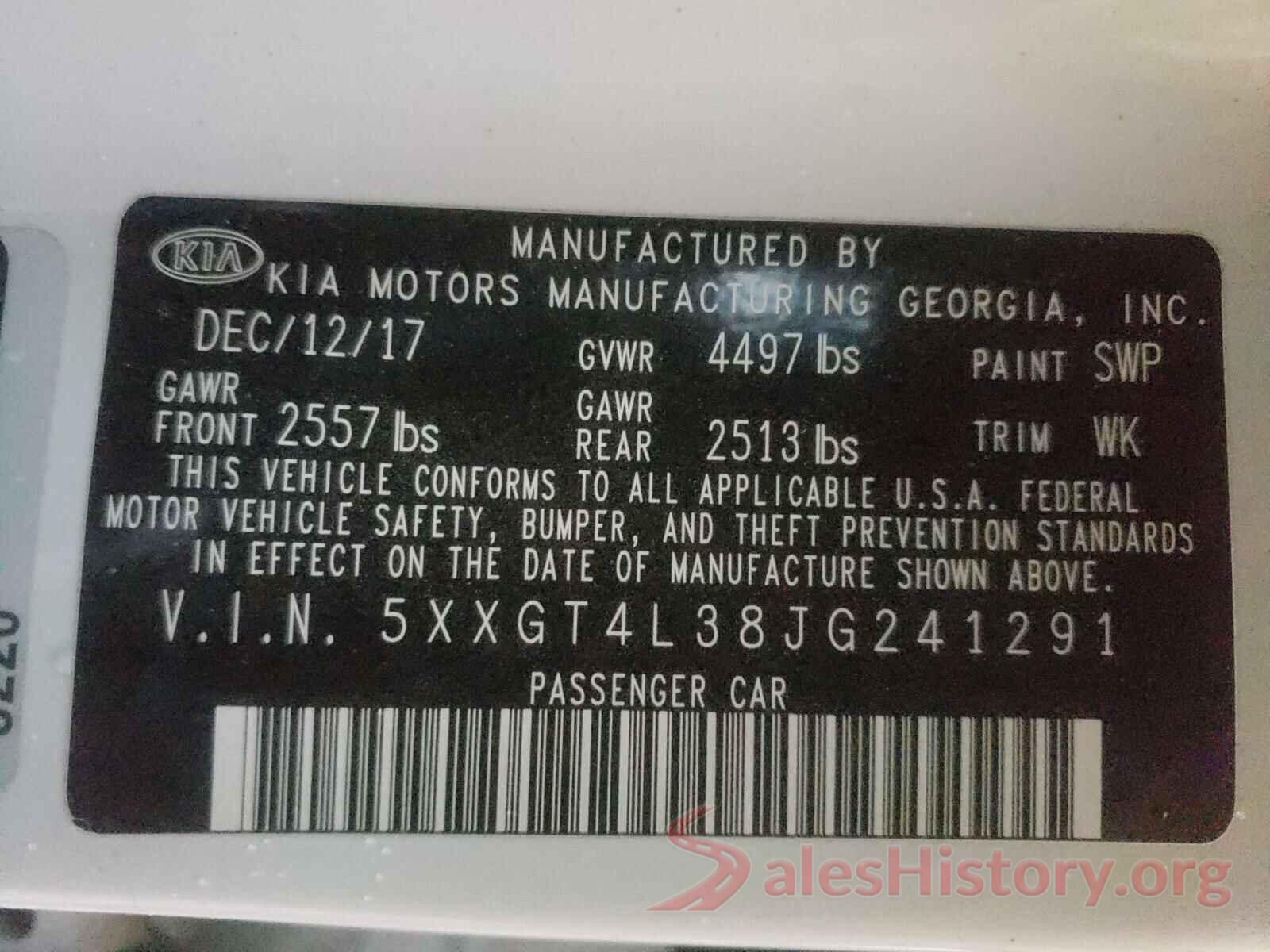 5XXGT4L38JG241291 2018 KIA OPTIMA