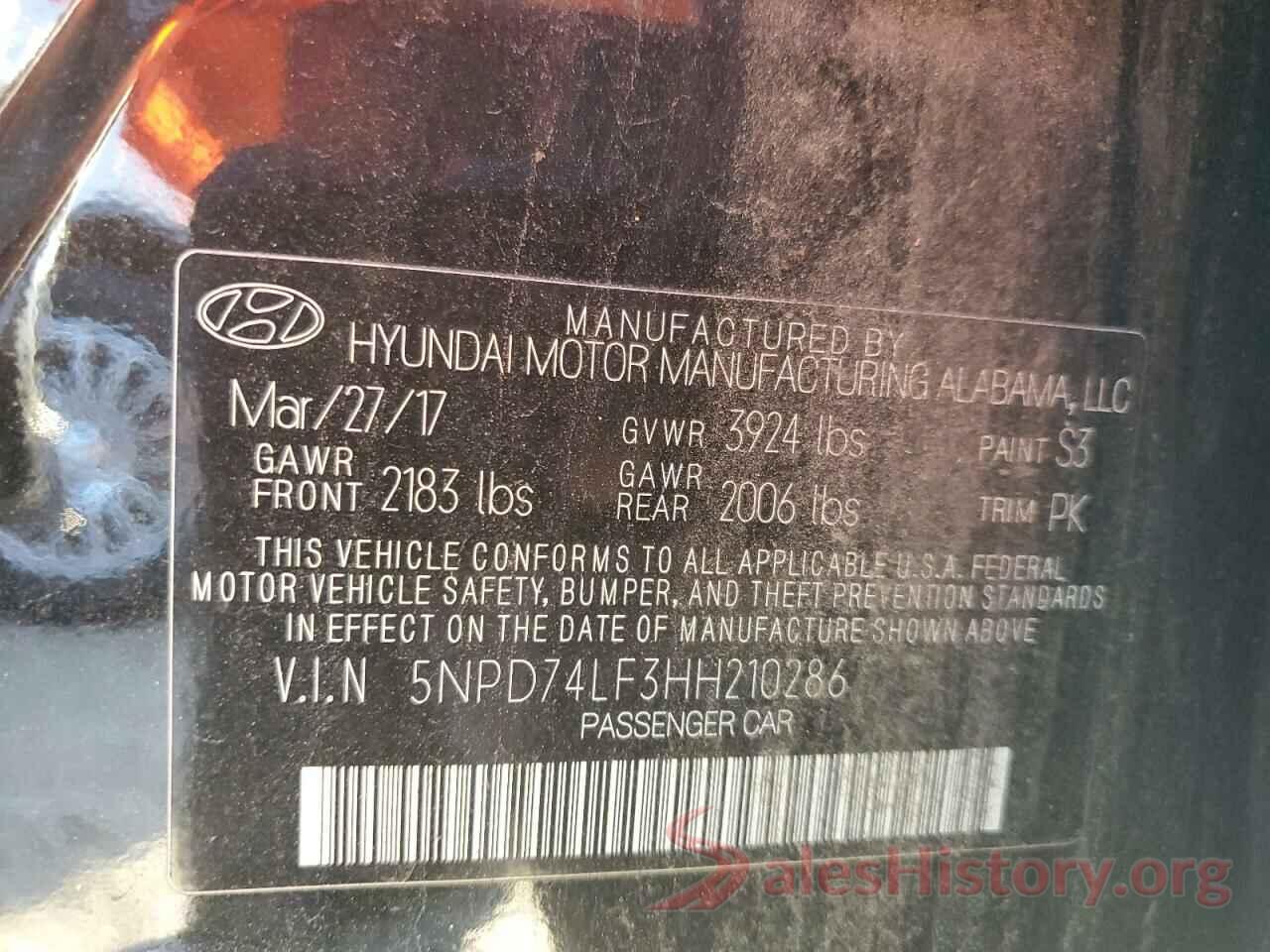 5NPD74LF3HH210286 2017 HYUNDAI ELANTRA