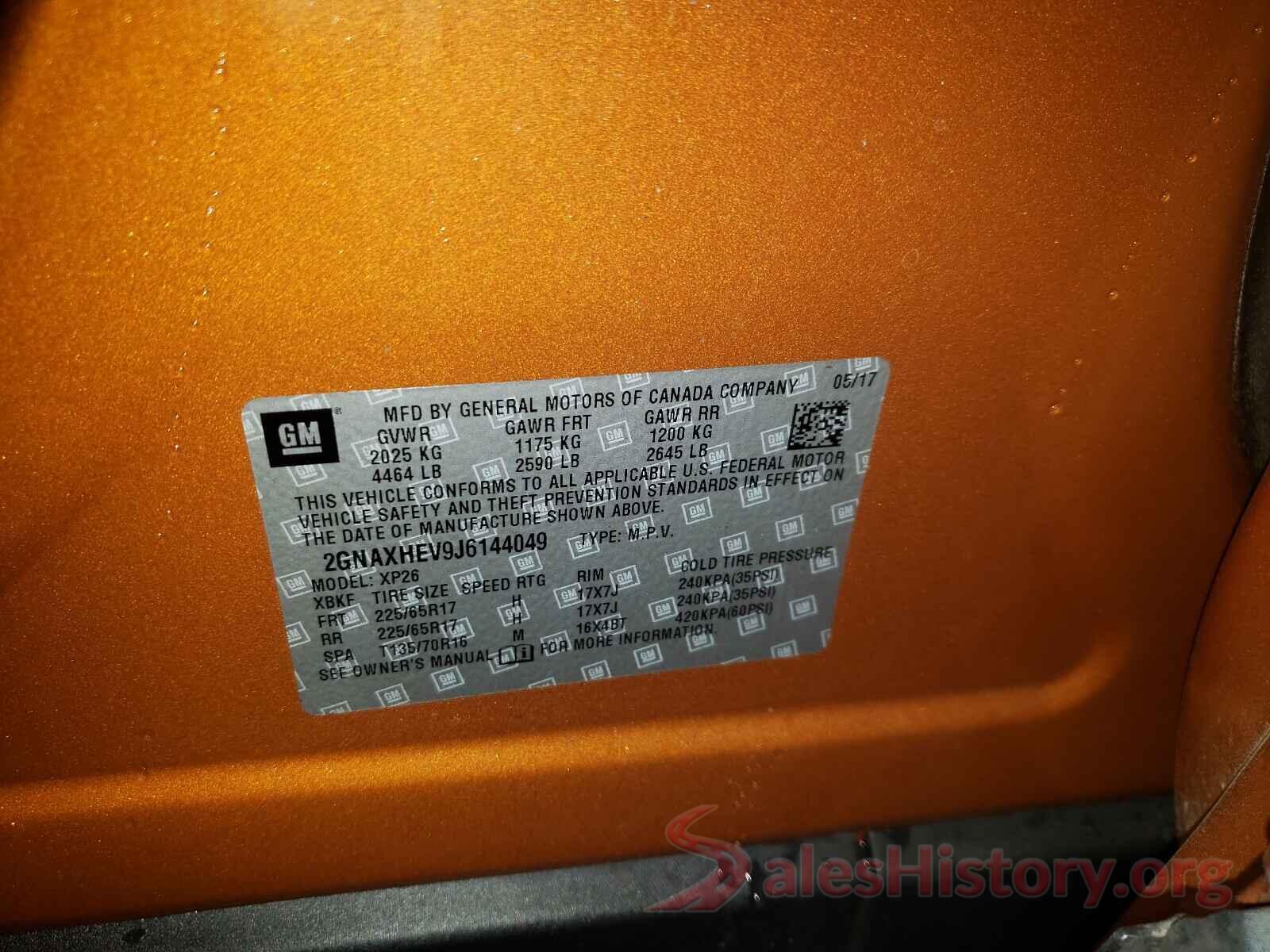 2GNAXHEV9J6144049 2018 CHEVROLET EQUINOX