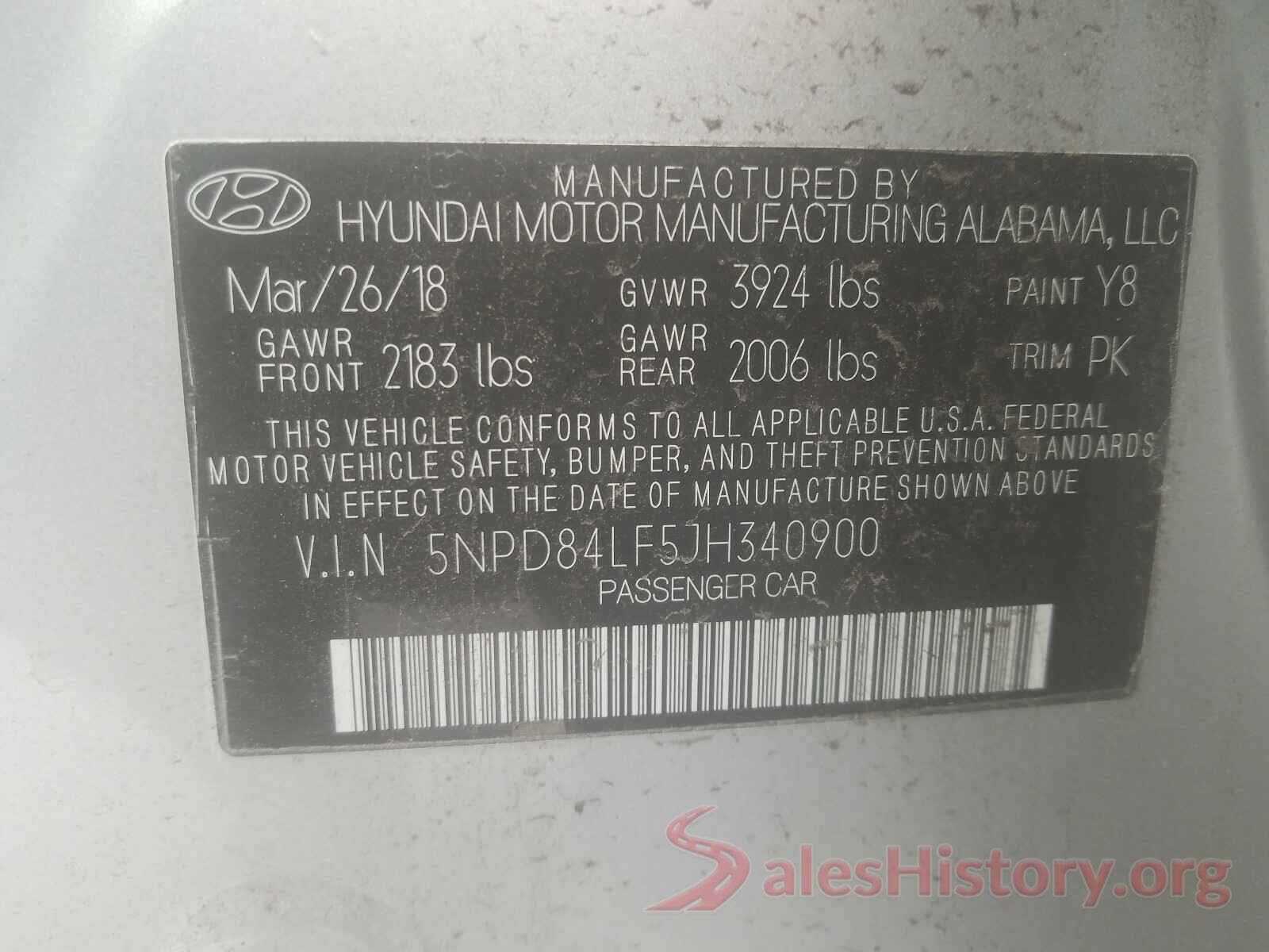 5NPD84LF5JH340900 2018 HYUNDAI ELANTRA